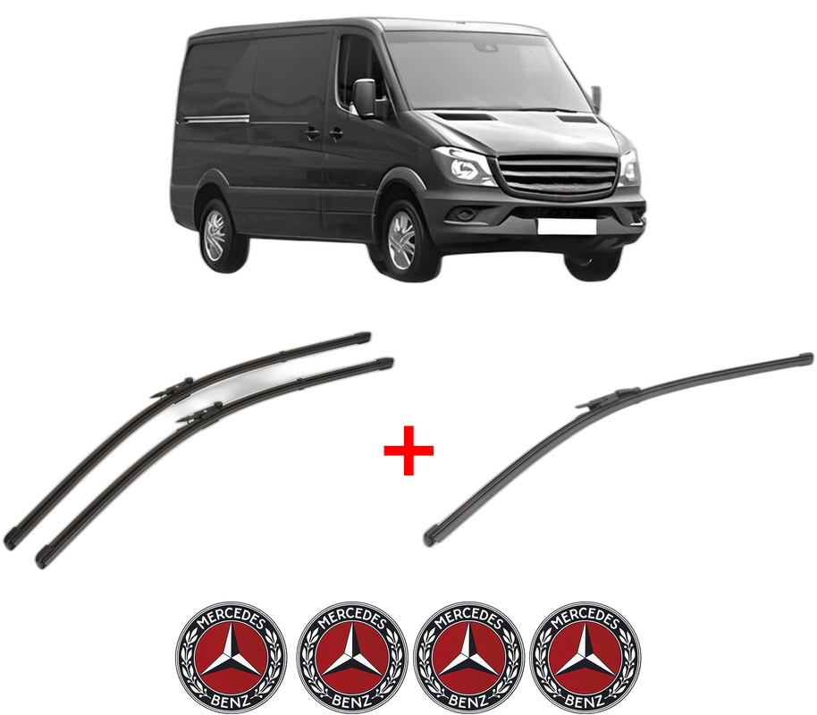 Set 3 stergatoare MERCEDES-BENZ SPRINTER 4,6-t Van (B906) din 2006 - 2018, pentru parbriz si luneta fata si spate auto, Valeo Silencio Xtrm, din cauciuc siliconat rezistent, 4 Stickere Auto MERCEDES-BENZ