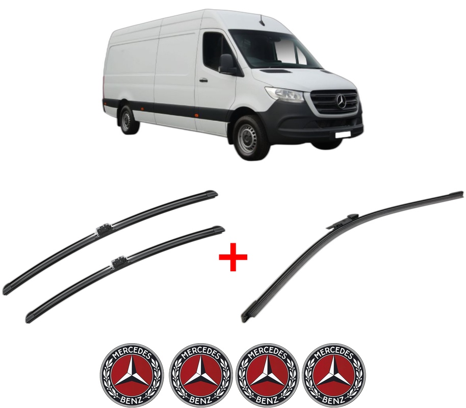 Set 3 stergatoare MERCEDES-BENZ SPRINTER 4-t Van (B907, B910) din 2021 - 2025, pentru parbriz si luneta fata si spate auto, Bosch Aerotwin, din cauciuc siliconat rezistent, 4 Stickere Auto MERCEDES-BENZ