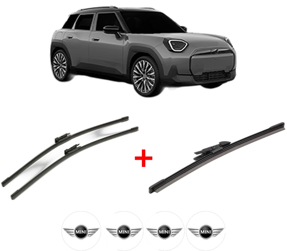 Set 3 stergatoare MINI MINI ACEMAN (J05) din 2024, pentru parbriz si luneta fata si spate auto, Bosch Aerotwin, din cauciuc siliconat rezistent, 4 Stickere Auto MINI