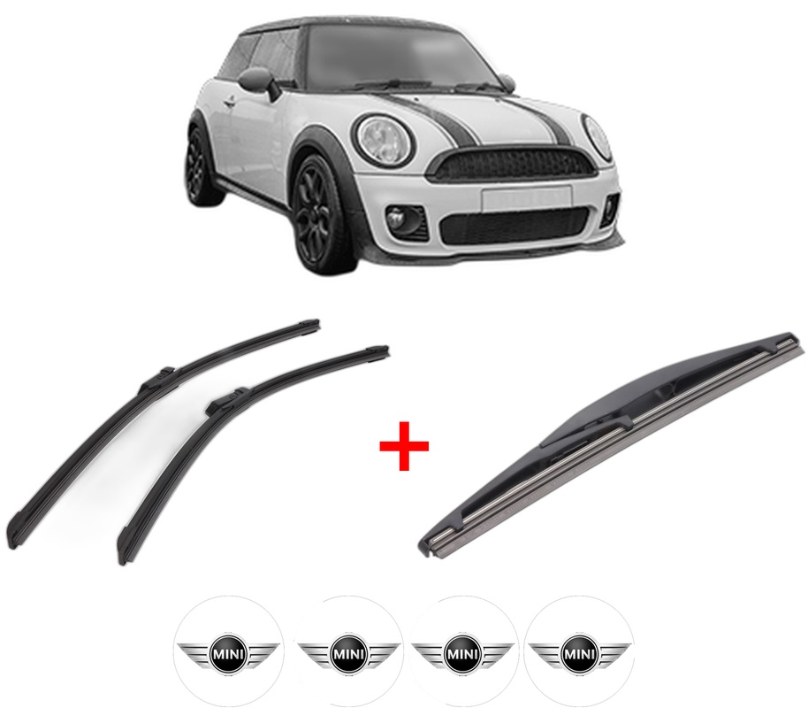 Set 3 stergatoare MINI MINI CLUBMAN (F54) din 2014 - 2024, pentru parbriz si luneta fata si spate auto, Bosch Twin, din cauciuc siliconat rezistent, 4 Stickere Auto MINI