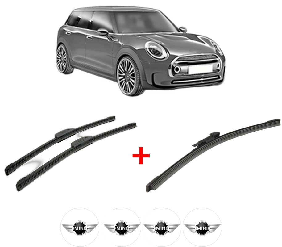 Set 3 stergatoare MINI MINI CLUBMAN (R55) din 2007 - 2014, pentru parbriz si luneta fata si spate auto, Bosch Aerotwin, din cauciuc siliconat rezistent, 4 Stickere Auto MINI