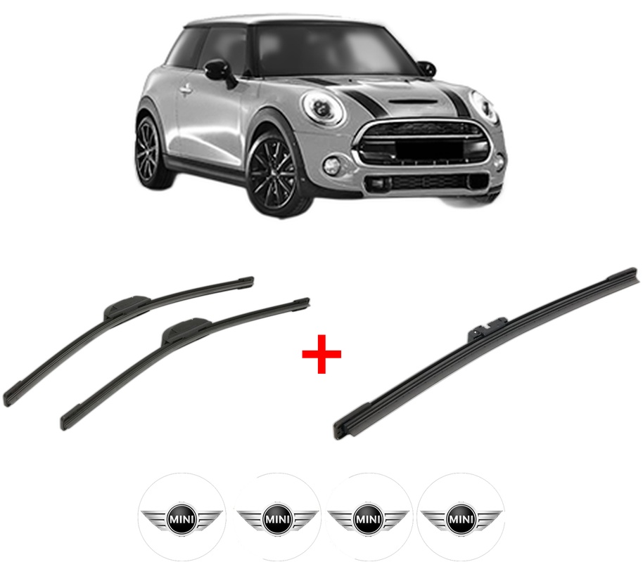 Set 3 stergatoare MINI MINI (F56) din 2013 - 2017, pentru parbriz si luneta fata si spate auto, Bosch Aerotwin, din cauciuc siliconat rezistent, 4 Stickere Auto MINI
