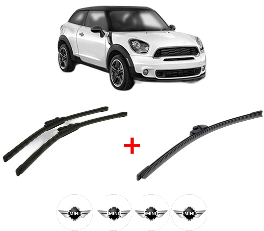 Set 3 stergatoare MINI MINI PACEMAN (R61) din 2012 - 2016, pentru parbriz si luneta fata si spate auto, Bosch Aerotwin, din cauciuc siliconat rezistent, 4 Stickere Auto MINI