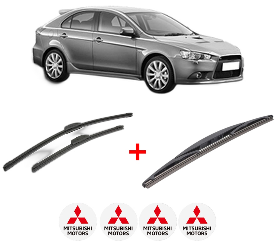 Set 3 stergatoare MITSUBISHI LANCER VIII Sportback (CX_A) din 2008, pentru parbriz si luneta fata si spate auto, Bosch Twin, din cauciuc siliconat rezistent, 4 Stickere Auto MITSUBISHI