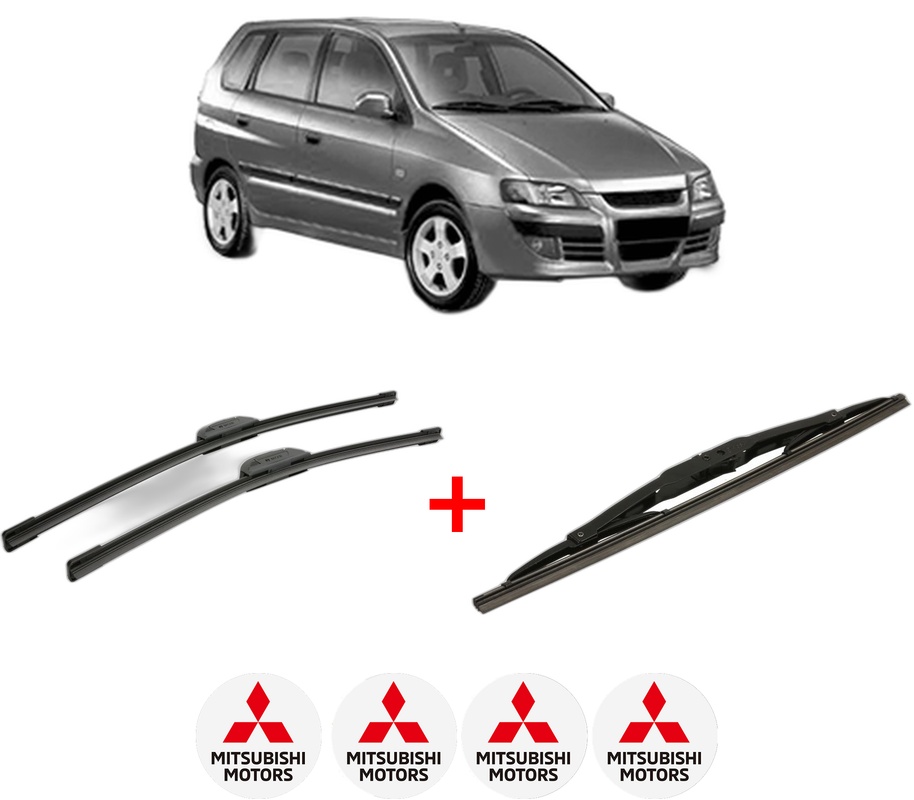 Set 3 stergatoare MITSUBISHI SPACE STAR MPV (DG_A) din 1998 - 2004, pentru parbriz si luneta fata si spate auto, Bosch Twin, din cauciuc siliconat rezistent, 4 Stickere Auto MITSUBISHI