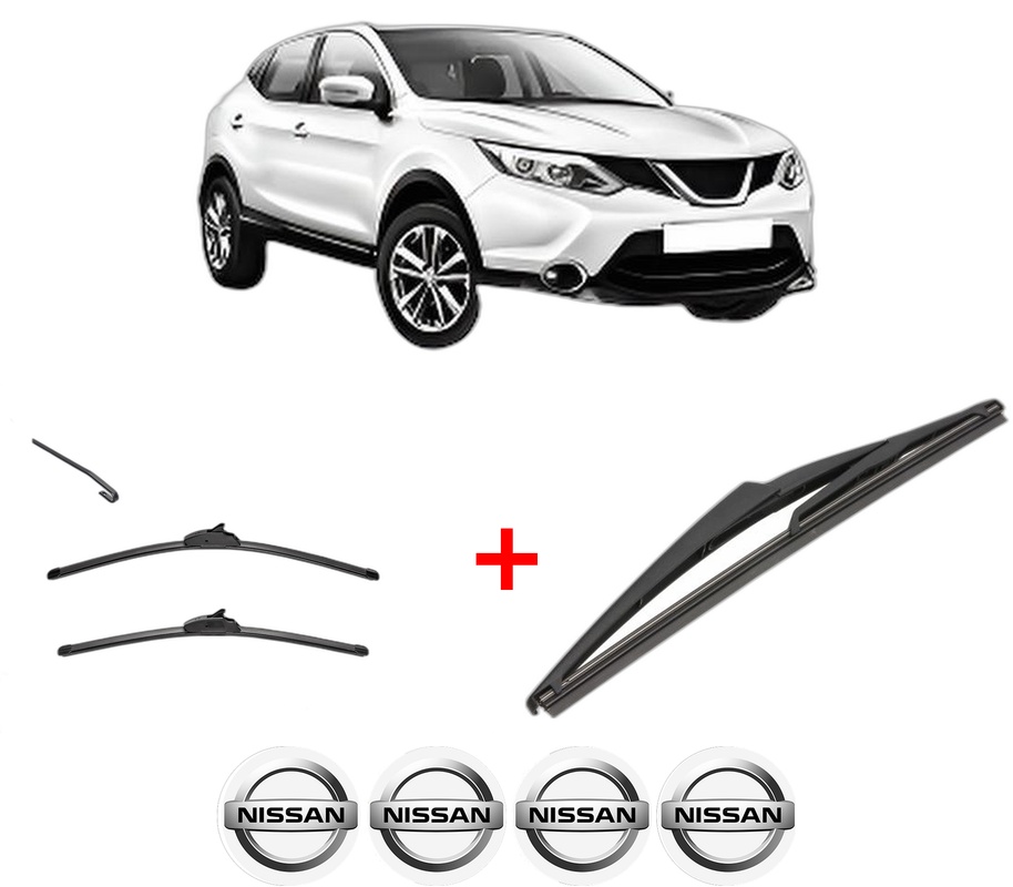 Set 3 stergatoare NISSAN QASHQAI II (J11, J11_) din 2013, pentru parbriz si luneta fata si spate auto, Valeo Silencio, din cauciuc siliconat rezistent, 4 Stickere Auto NISSAN