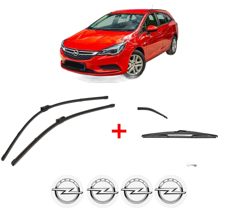 Set 3 stergatoare OPEL ASTRA K (B16) din 2015 - 2022, pentru parbriz si luneta fata si spate auto, Valeo Silencio, din cauciuc siliconat rezistent, 4 Stickere Auto OPEL