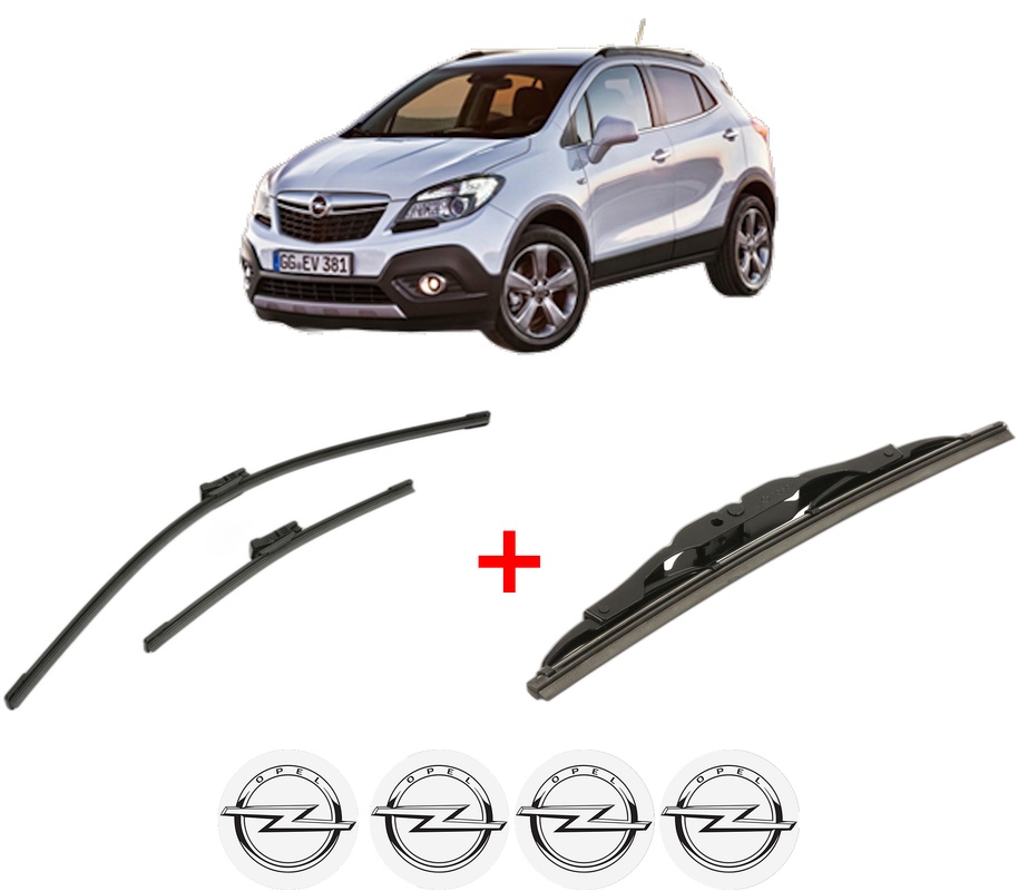 Set 3 stergatoare OPEL MOKKA / MOKKA X (J13) din 2012 - 2019, pentru parbriz si luneta fata si spate auto, Bosch Twin, din cauciuc siliconat rezistent, 4 Stickere Auto OPEL