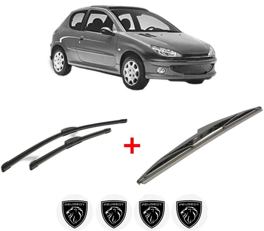 Set 3 stergatoare PEUGEOT 206 Hatchback (2A/C) din 1998 - 2012, pentru parbriz si luneta fata si spate auto, Bosch Twin, din cauciuc siliconat rezistent, 4 Stickere Auto PEUGEOT