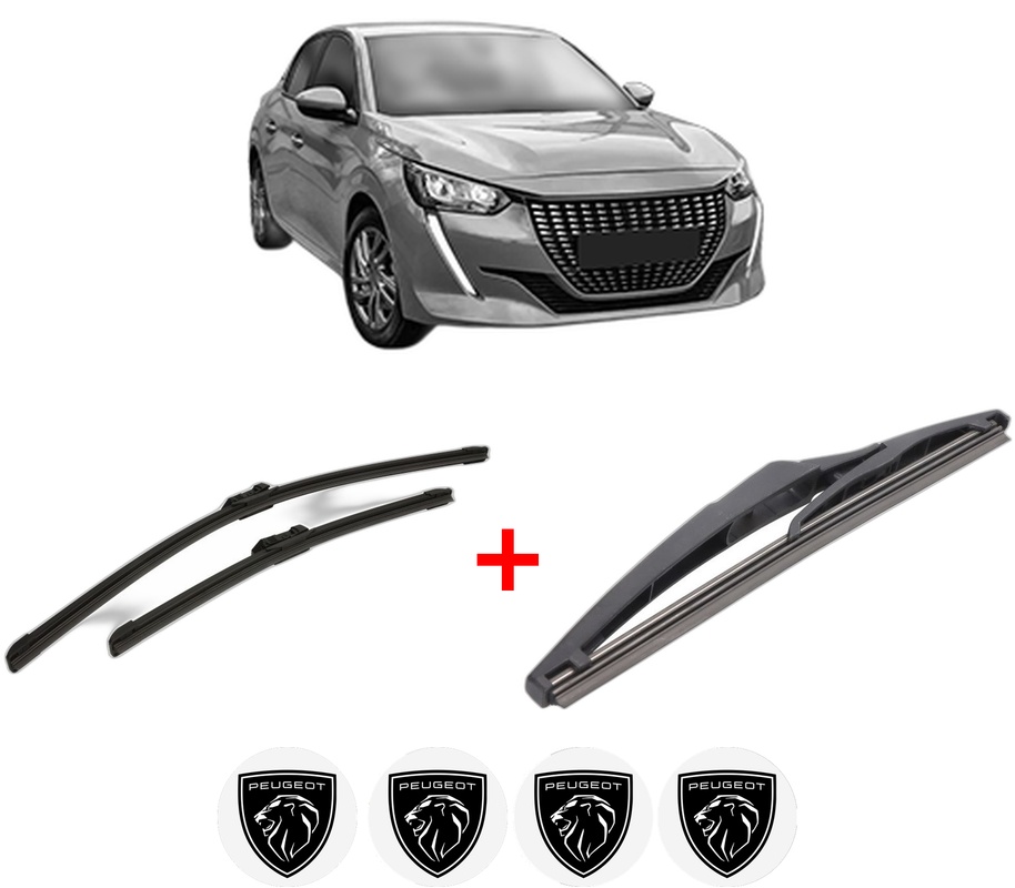 Set 3 stergatoare PEUGEOT 208 II (UB_, UP_, UW_, UJ_) din 2019, pentru parbriz si luneta fata si spate auto, Bosch Twin, din cauciuc siliconat rezistent, 4 Stickere Auto PEUGEOT