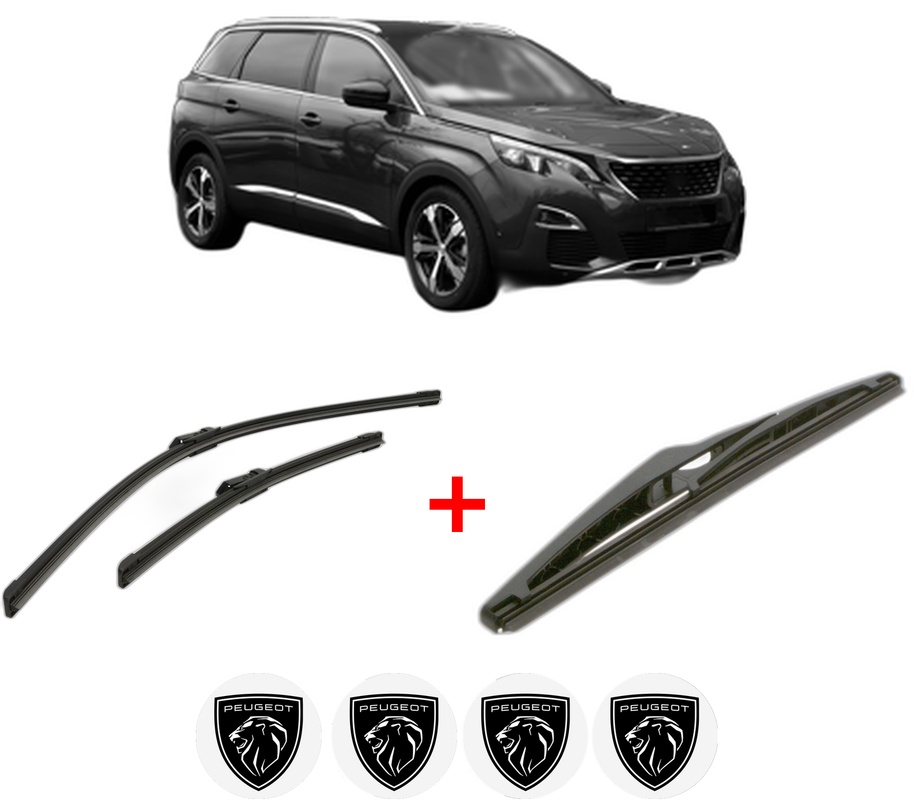 Set 3 stergatoare PEUGEOT 5008 II Van (MC_, MJ_) din 2018, pentru parbriz si luneta fata si spate auto, Bosch Twin, din cauciuc siliconat rezistent, 4 Stickere Auto PEUGEOT