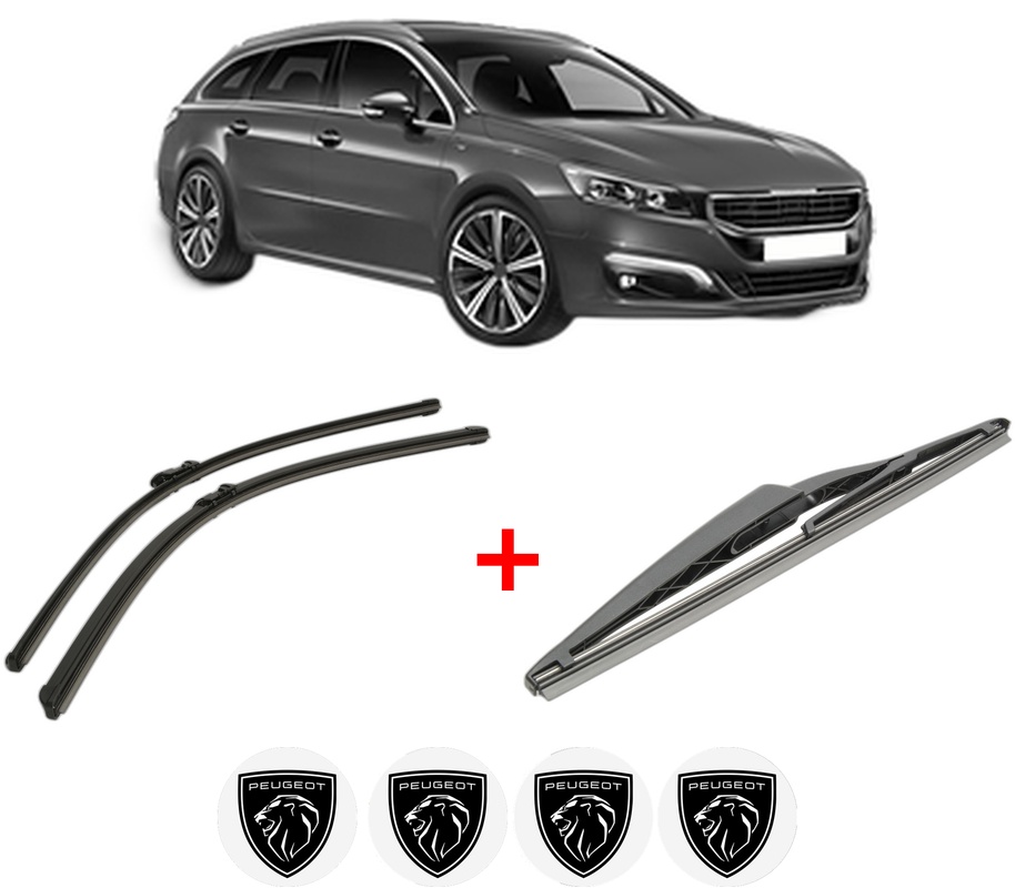 Set 3 stergatoare PEUGEOT 508 SW I (8E_) din 2010 - 2018, pentru parbriz si luneta fata si spate auto, Bosch Twin, din cauciuc siliconat rezistent, 4 Stickere Auto PEUGEOT