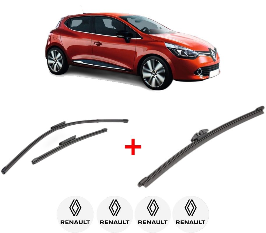 Set 3 stergatoare RENAULT CLIO IV Grandtour (KH_) din 2012 - 2021, pentru parbriz si luneta fata si spate auto, Valeo Silencio, din cauciuc siliconat rezistent, 4 Stickere Auto RENAULT