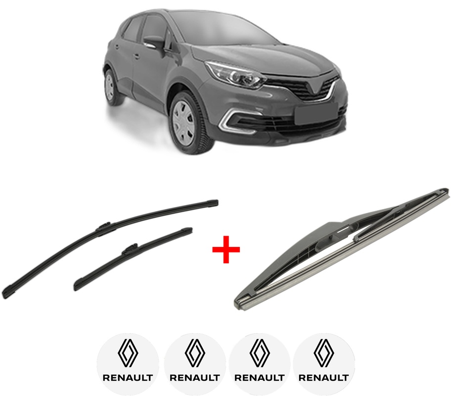 Set 3 stergatoare RENAULT KAPTUR (H5_) din 2016, pentru parbriz si luneta fata si spate auto, Bosch Twin, din cauciuc siliconat rezistent, 4 Stickere Auto RENAULT