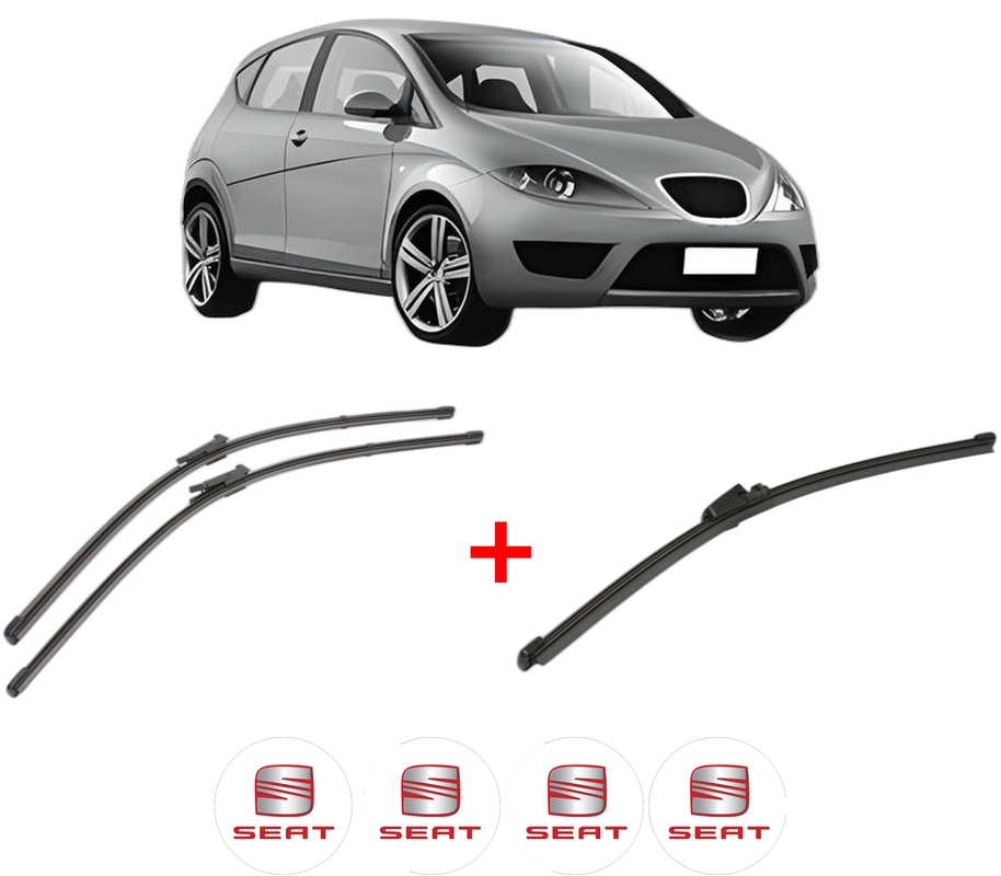 Set 3 stergatoare SEAT ALTEA (5P1) din 2004 - 2015, pentru parbriz si luneta fata si spate auto, Valeo Silencio Xtrm, din cauciuc siliconat rezistent, 4 Stickere Auto SEAT