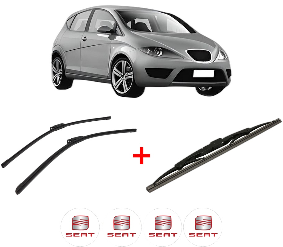 Set 3 stergatoare SEAT ALTEA (5P1) din 2004 - 2015, pentru parbriz si luneta fata si spate auto, Bosch Twin, din cauciuc siliconat rezistent, 4 Stickere Auto SEAT