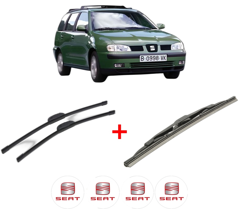 Set 3 stergatoare SEAT CORDOBA VARIO Estate Van (6K5) din 2000 - 2002, pentru parbriz si luneta fata si spate auto, Bosch Twin, din cauciuc siliconat rezistent, 4 Stickere Auto SEAT