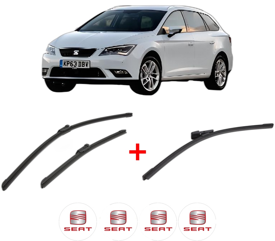 Set 3 stergatoare SEAT LEON ST Estate Van (5F8) din 2014 - 2020, pentru parbriz si luneta fata si spate auto, Bosch Aerotwin, din cauciuc siliconat rezistent, 4 Stickere Auto SEAT