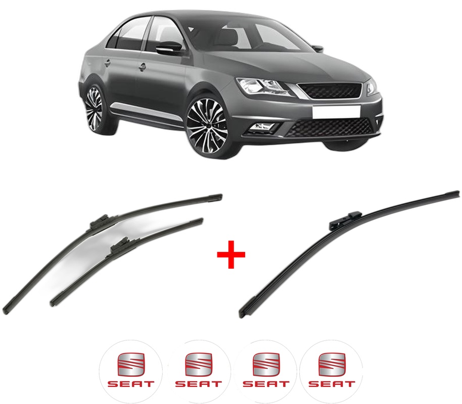 Set 3 stergatoare SEAT TOLEDO IV (KG3) din 2012 - 2019, pentru parbriz si luneta fata si spate auto, Bosch Aerotwin, din cauciuc siliconat rezistent, 4 Stickere Auto SEAT