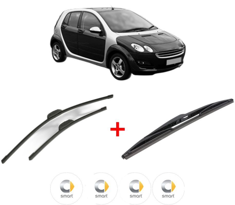 Set 3 stergatoare SMART FORFOUR (454) din 2004 - 2006, pentru parbriz si luneta fata si spate auto, Bosch Twin, din cauciuc siliconat rezistent, 4 Stickere Auto SMART