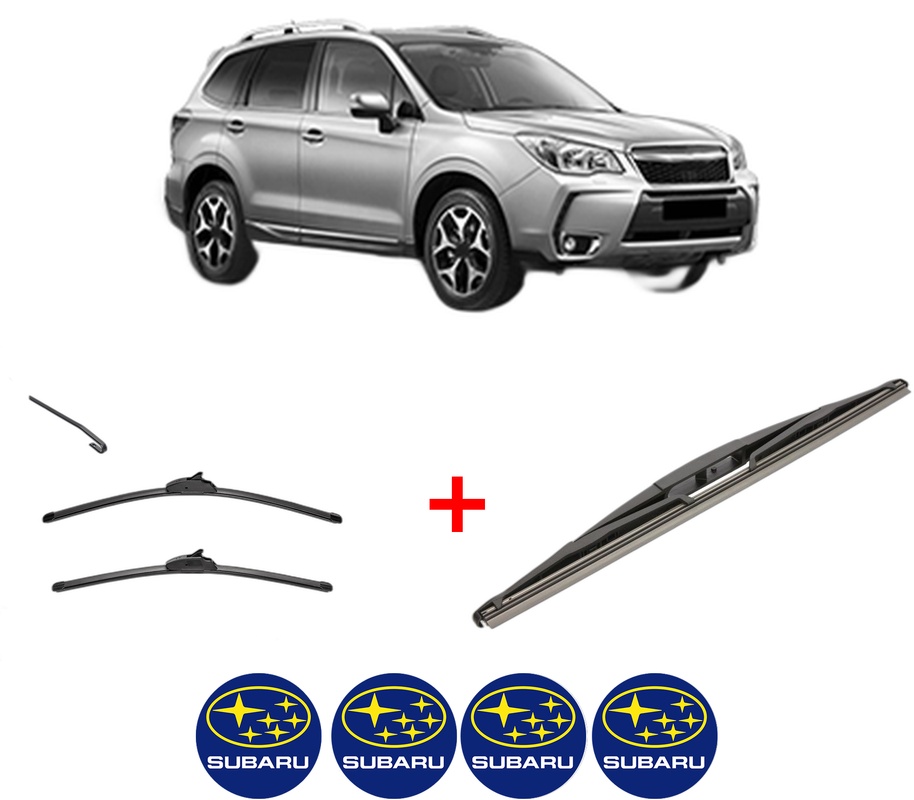 Set 3 stergatoare SUBARU FORESTER (SJ_) din 2012, pentru parbriz si luneta fata si spate auto, Valeo Silencio, din cauciuc siliconat rezistent, 4 Stickere Auto SUBARU