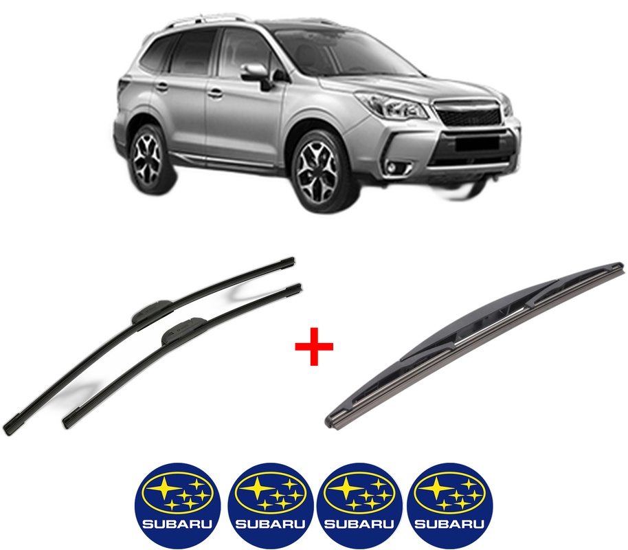 Set 3 stergatoare SUBARU FORESTER (SJ_) din 2012, pentru parbriz si luneta fata si spate auto, Bosch Twin, din cauciuc siliconat rezistent, 4 Stickere Auto SUBARU