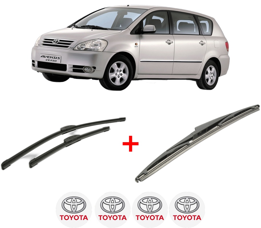 Set 3 stergatoare TOYOTA AVENSIS VERSO (_M2_) din 2001 - 2010, pentru parbriz si luneta fata si spate auto, Bosch Twin, din cauciuc siliconat rezistent, 4 Stickere Auto TOYOTA