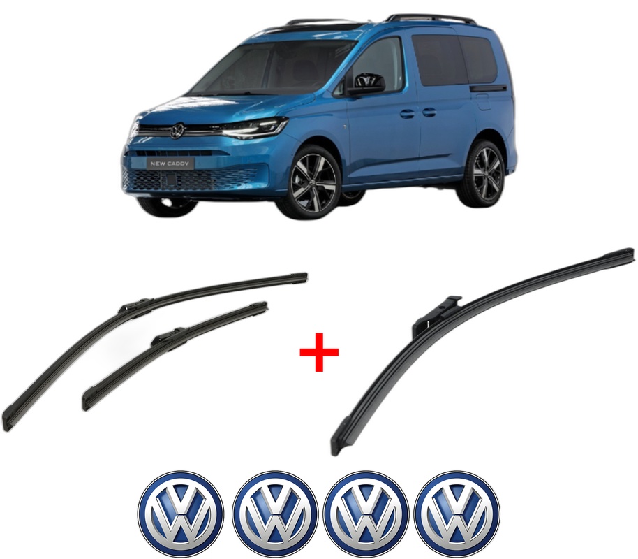 Set 3 stergatoare Volkswagen CADDY V Box Body/MPV (SBA, SBH) din 2020 - 2024, pentru parbriz si luneta fata si spate auto, Bosch Aerotwin, din cauciuc siliconat rezistent, 4 Stickere Auto VW
