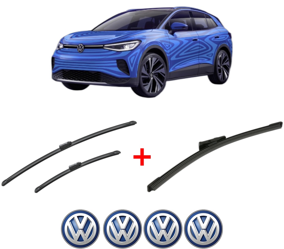 Set 3 stergatoare Volkswagen ID.4 (E21) din 2020, pentru parbriz si luneta fata si spate auto, Bosch Aerotwin, din cauciuc siliconat rezistent, 4 Stickere Auto VW