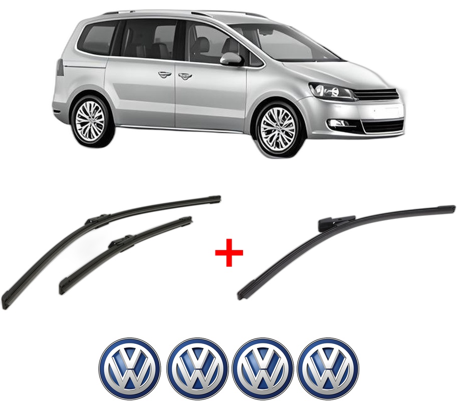 Set 3 stergatoare Volkswagen SHARAN (7N1, 7N2) din 2010 - 2022, pentru parbriz si luneta fata si spate auto, Bosch Aerotwin, din cauciuc siliconat rezistent, 4 Stickere Auto VW