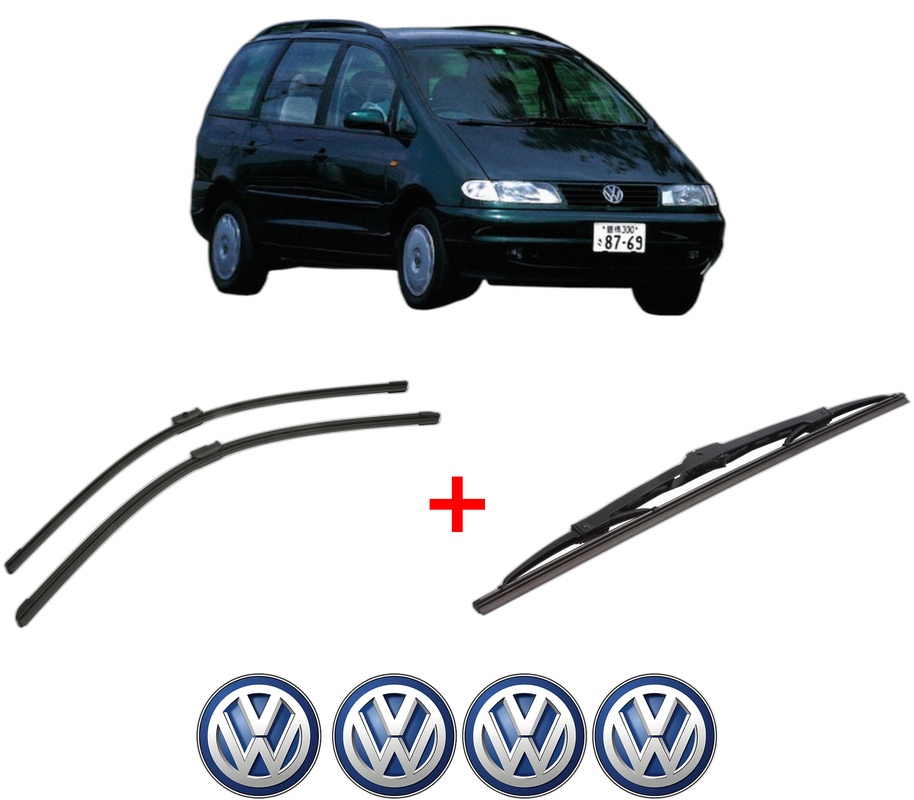 Set 3 stergatoare Volkswagen SHARAN VAN (7M_) din 1996 - 2010, pentru parbriz si luneta fata si spate auto, Bosch Twin, din cauciuc siliconat rezistent, 4 Stickere Auto VW