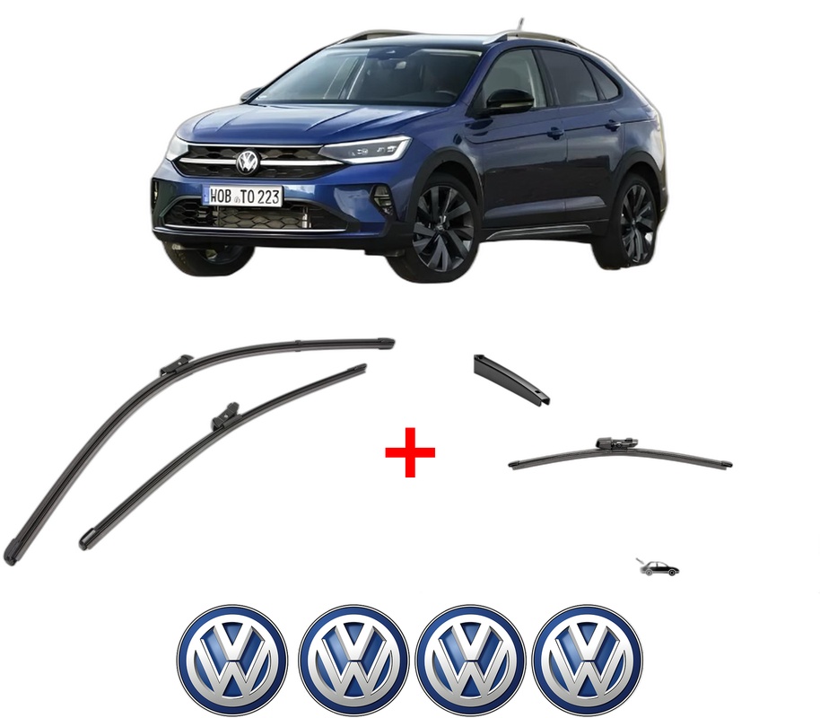 Set 3 stergatoare Volkswagen TAIGO (CS1) din 2021 - 2024, pentru parbriz si luneta fata si spate auto, Valeo Silencio, din cauciuc siliconat rezistent, 4 Stickere Auto VW