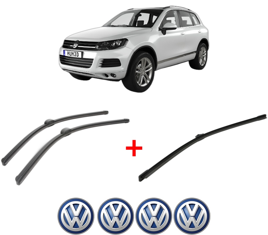 Set 3 stergatoare Volkswagen TOUAREG VAN (7P5) din 2011 - 2014, pentru parbriz si luneta fata si spate auto, Bosch Aerotwin, din cauciuc siliconat rezistent, 4 Stickere Auto VW