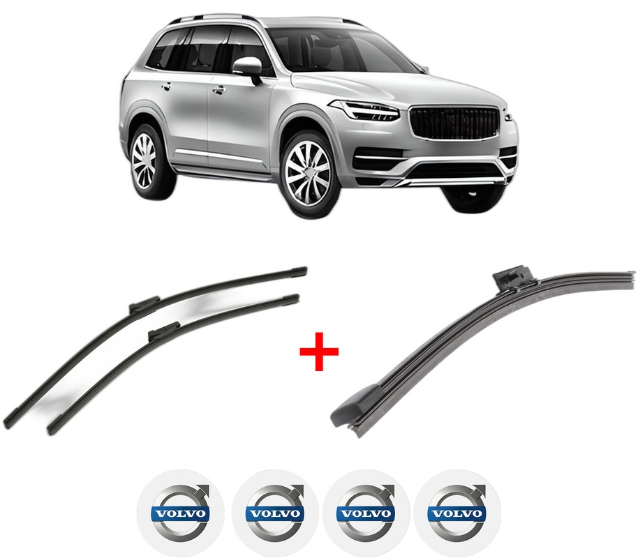 Set 3 stergatoare VOLVO XC90 II (256) din 2014 - 2022, pentru parbriz si luneta fata si spate auto, Bosch Aerotwin, din cauciuc siliconat rezistent, 4 Stickere Auto VOLVO