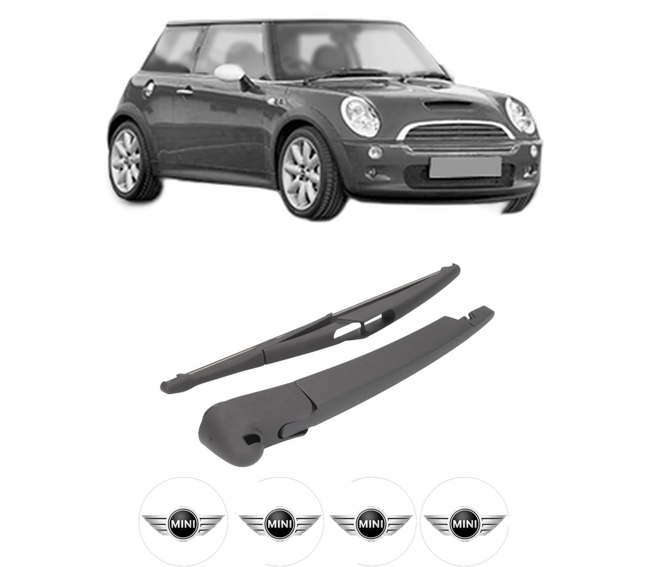 Set brat stergator spate cu lamela pentru MINI MINI (R50, R53) din 2001-2006, pentru spate, din cauciuc siliconat rezistent, Cri-Flo, 4 stickere auto MINI