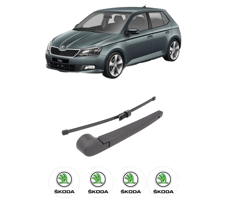 Set brat stergator spate cu lamela pentru SKODA FABIA III (NJ3) din 2014-2021, pentru spate, din cauciuc siliconat rezistent, Cri-Flo, 4 stickere auto SKODA