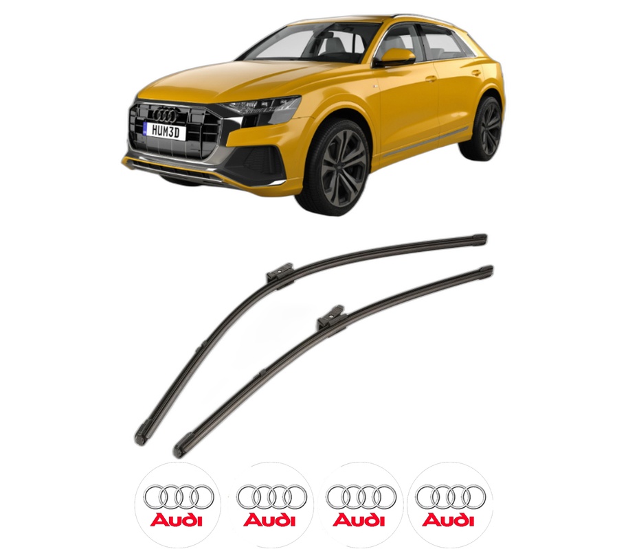 Set stergatoare auto AUDI Q8 (4MN, 4MT) din 2018-2020, pentru parbriz auto, 2 bucati, Valeo Silencio Xtrm, din cauciuc siliconat rezistent, 4 Stickere Auto AUDI