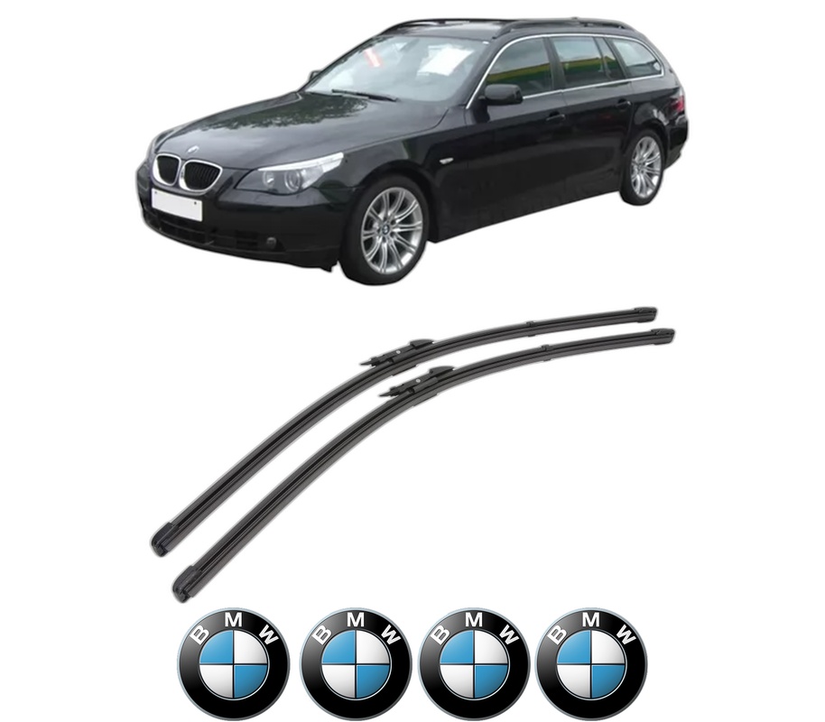Set stergatoare auto BMW Seria 5 Touring (E61) din 2004-2010, pentru parbriz auto, 2 bucati, Valeo Silencio Xtrm, din cauciuc siliconat rezistent, 4 Stickere Auto BMW Seria