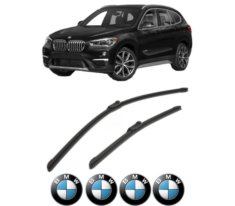 Set stergatoare auto BMW Seria X1 (F48) din 2014-2022, pentru parbriz auto, 2 bucati, Bosch Aerotwin, din cauciuc siliconat rezistent, 4 Stickere Auto BMW Seria