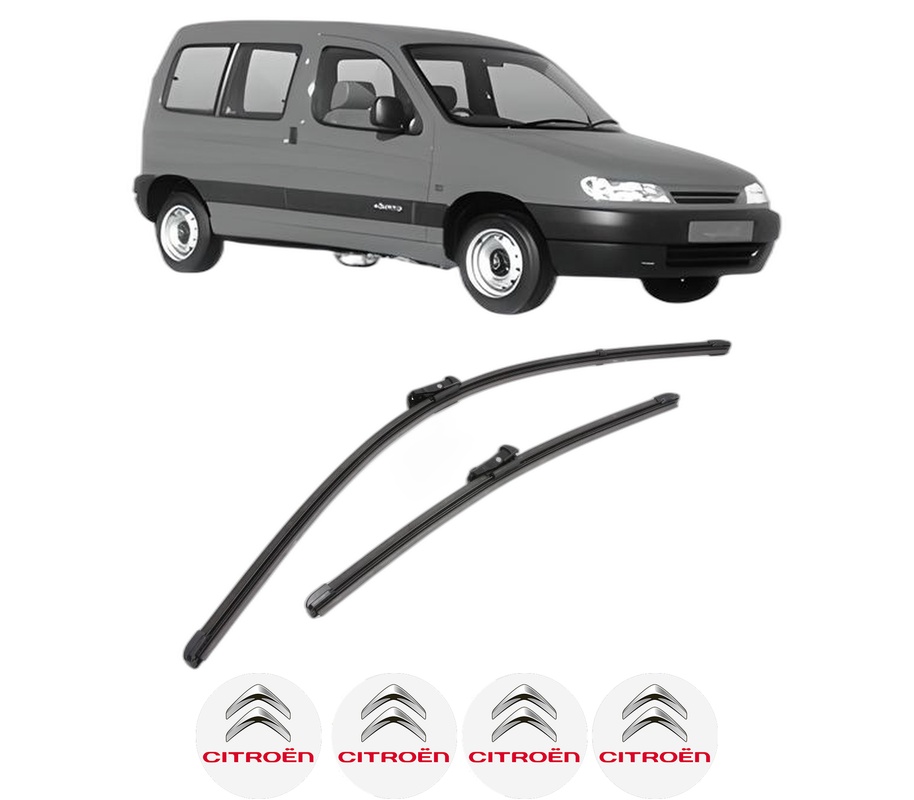 Set stergatoare auto CITROEN BERLINGO / BERLINGO FIRST MPV (MF_, GJK_, GFK_) din 1996-2011, pentru parbriz auto, 2 bucati, Valeo Silencio Xtrm, din cauciuc siliconat rezistent, 4 Stickere Auto CITROEN