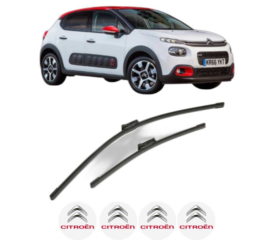 Set stergatoare auto CITROEN C3 III (SX) din 2016-2018, pentru parbriz auto, 2 bucati, Bosch Aerotwin, din cauciuc siliconat rezistent, 4 Stickere Auto CITROEN