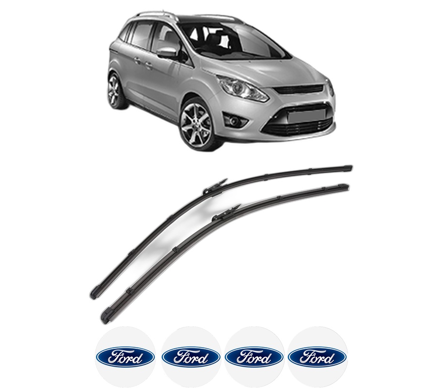 Set stergatoare auto FORD C-MAX II (DXA/CB7, DXA/CEU) din 2010-2019, pentru parbriz auto, 2 bucati, Valeo Silencio Xtrm, din cauciuc siliconat rezistent, 4 Stickere Auto FORD