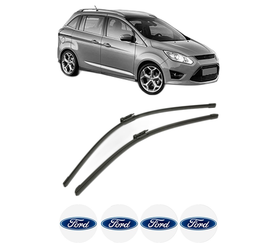 Set stergatoare auto FORD GRAND C-MAX (DXA/CB7, DXA/CEU) din 2010-2019, pentru parbriz auto, 2 bucati, Bosch Aerotwin, din cauciuc siliconat rezistent, 4 Stickere Auto FORD