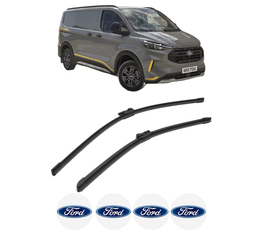 Set stergatoare auto FORD TRANSIT CUSTOM V710 Bus (NXN) din 2024, pentru parbriz auto, 2 bucati, Bosch Aerotwin, din cauciuc siliconat rezistent, 4 Stickere Auto FORD