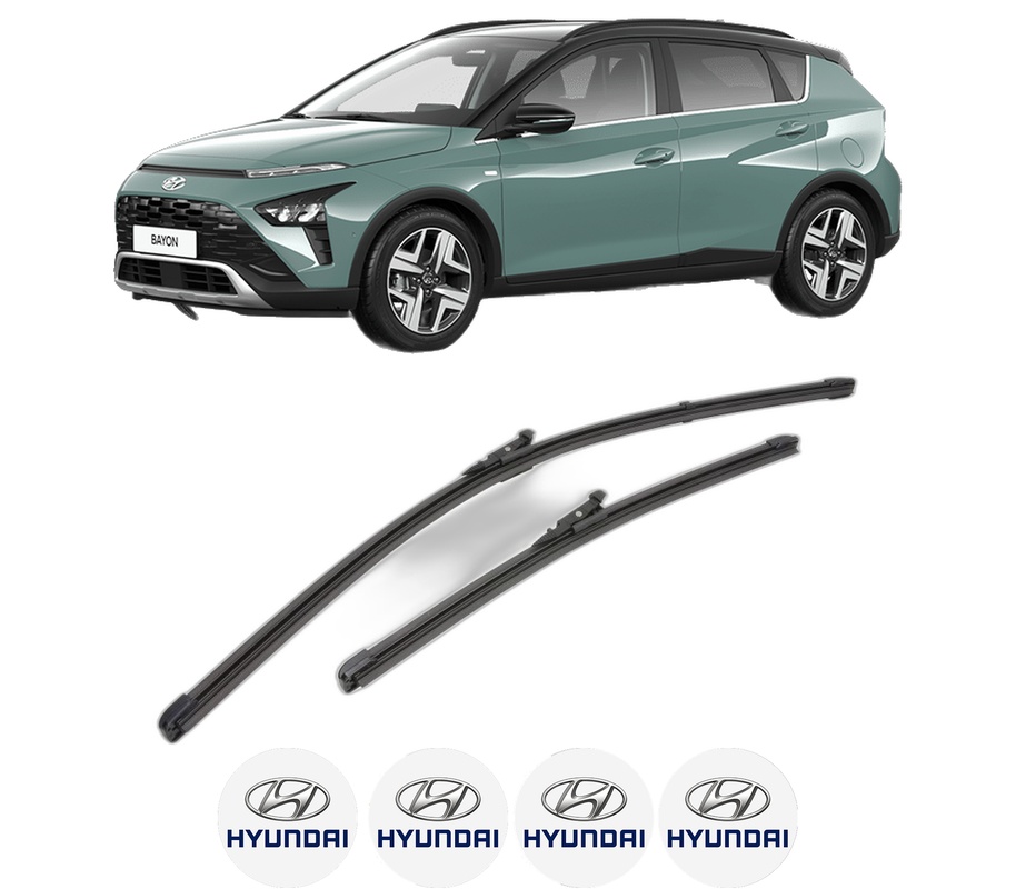 Set stergatoare auto HYUNDAI BAYON (BC3) din 2021-2023, pentru parbriz auto, 2 bucati, Valeo Silencio Xtrm, din cauciuc siliconat rezistent, 4 Stickere Auto HYUNDAI
