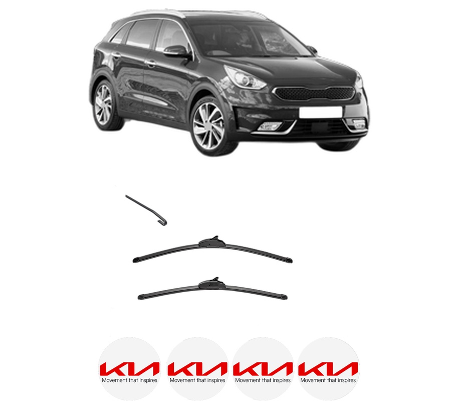 Set stergatoare auto KIA NIRO I (DE) din 2016-2022, pentru parbriz auto, 2 bucati, Valeo Silencio, din cauciuc siliconat rezistent, 4 Stickere Auto KIA