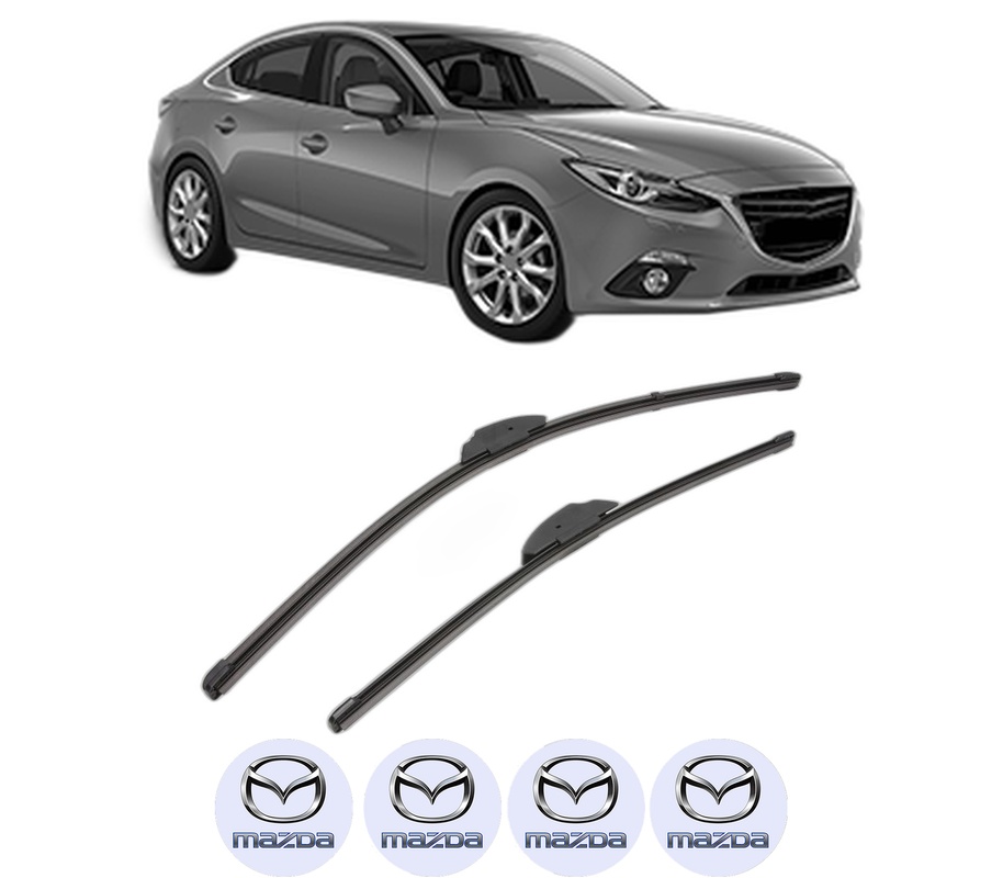 Set stergatoare auto MAZDA 3 Saloon (BM_, BN_) din 2013-2019, pentru parbriz auto, 2 bucati, Valeo Silencio Xtrm, din cauciuc siliconat rezistent, 4 Stickere Auto MAZDA