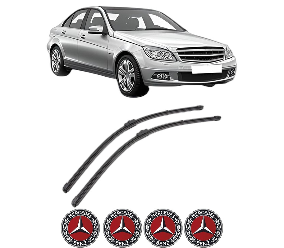 Set stergatoare auto MERCEDES-BENZ C-CLASS (W204) din 2007-2014, pentru parbriz auto, 2 bucati, Valeo Silencio Xtrm, din cauciuc siliconat rezistent, 4 Stickere Auto MERCEDES-BENZ