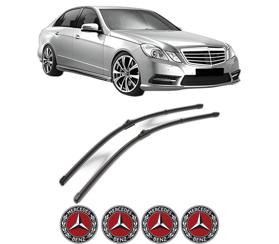 Set stergatoare auto MERCEDES-BENZ E-CLASS (W212) din 2009-2016, pentru parbriz auto, 2 bucati, Valeo Silencio, din cauciuc siliconat rezistent, 4 Stickere Auto MERCEDES-BENZ