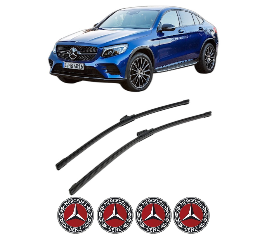 Set stergatoare auto MERCEDES-BENZ GLC Coupe (C253) din 2016-2023, pentru parbriz auto, 2 bucati, Bosch Aerotwin, din cauciuc siliconat rezistent, 4 Stickere Auto MERCEDES-BENZ